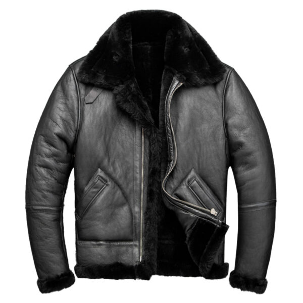 Men's Black B3 Bomber Shearling Leather Jacket