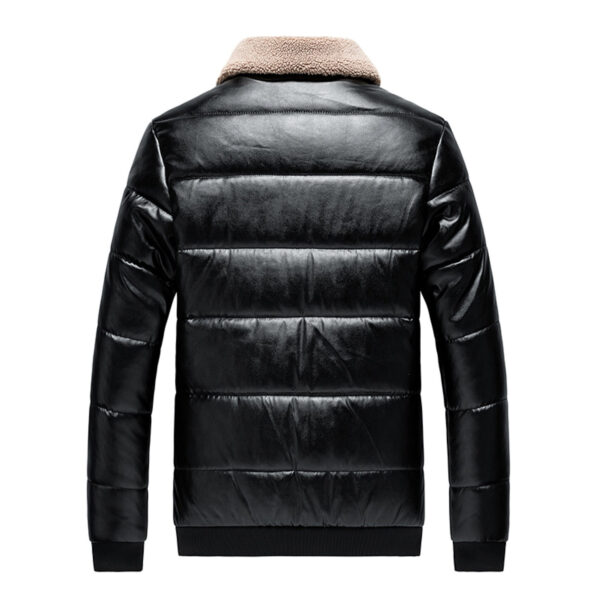 Men’s Black Genuine Lambskin Padded Sherpa Shearling Faux Fur Puffer Leather Jacket - Image 2
