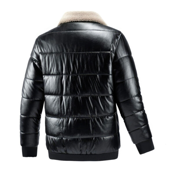 Men’s Black Genuine Lambskin Padded Sherpa Shearling Faux Fur Puffer Leather Jacket - Image 4