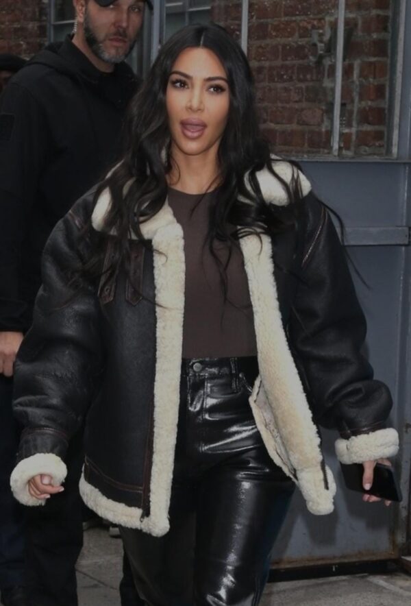 Elevate Your Style with the Kim Kardashian Black and White Shearling Leather Jacket - Image 5
