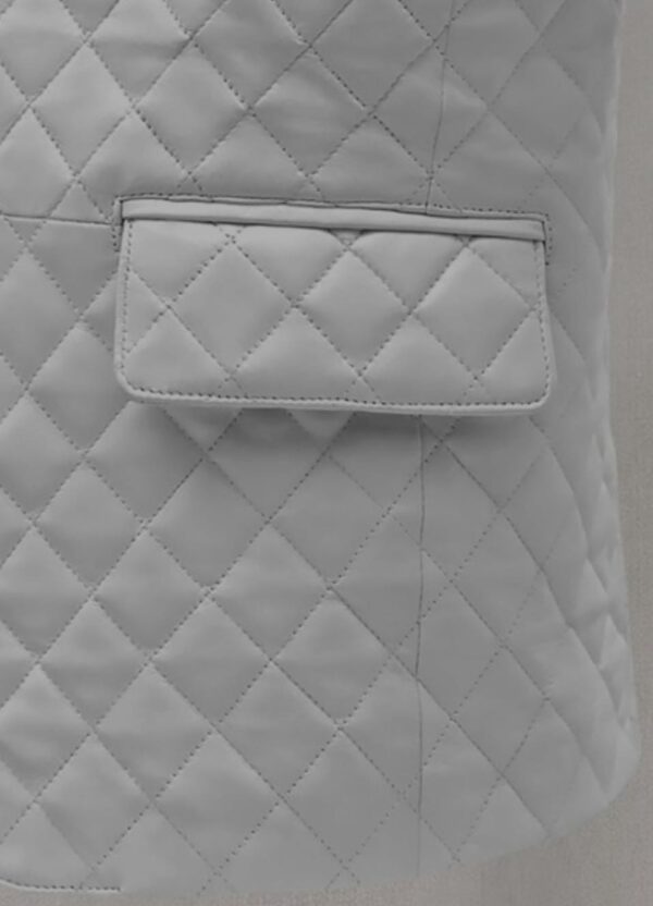 White Quilted Leather Blazer - Image 2