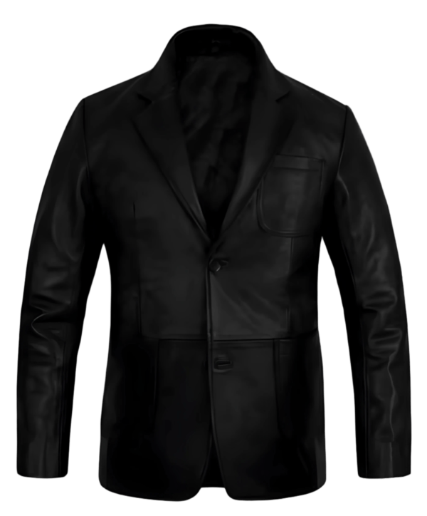 Black Lapel Leather Blazer for Men - Image 2