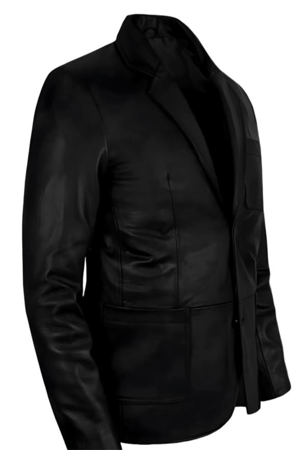 Black Lapel Leather Blazer for Men - Image 4