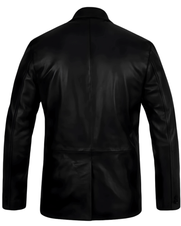 Black Lapel Leather Blazer for Men - Image 3