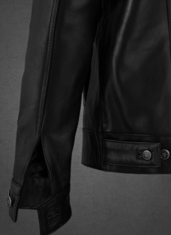 Black Leather Jacket with Black Faux Fur Lining - Image 2