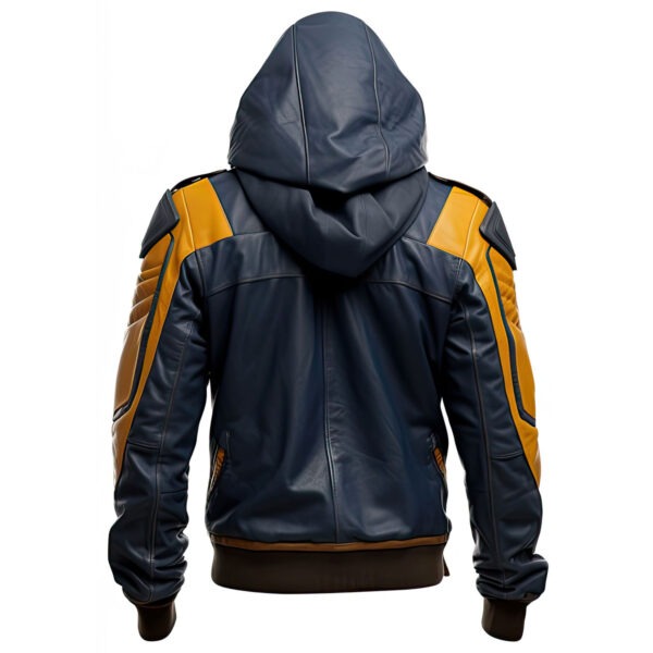 Mens Hooded Black Genuine Leather Jacket - Image 2