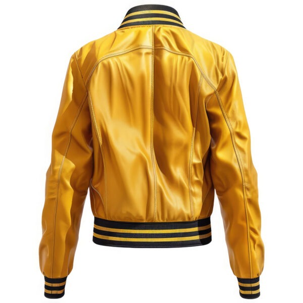 Women’s Mustard Real Sheepskin Rib Knit Sporty Leather Jacket - Image 2